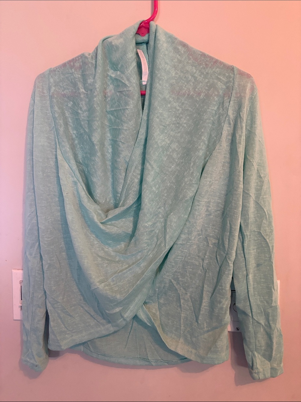 Slub knit drape front faux wrap front top